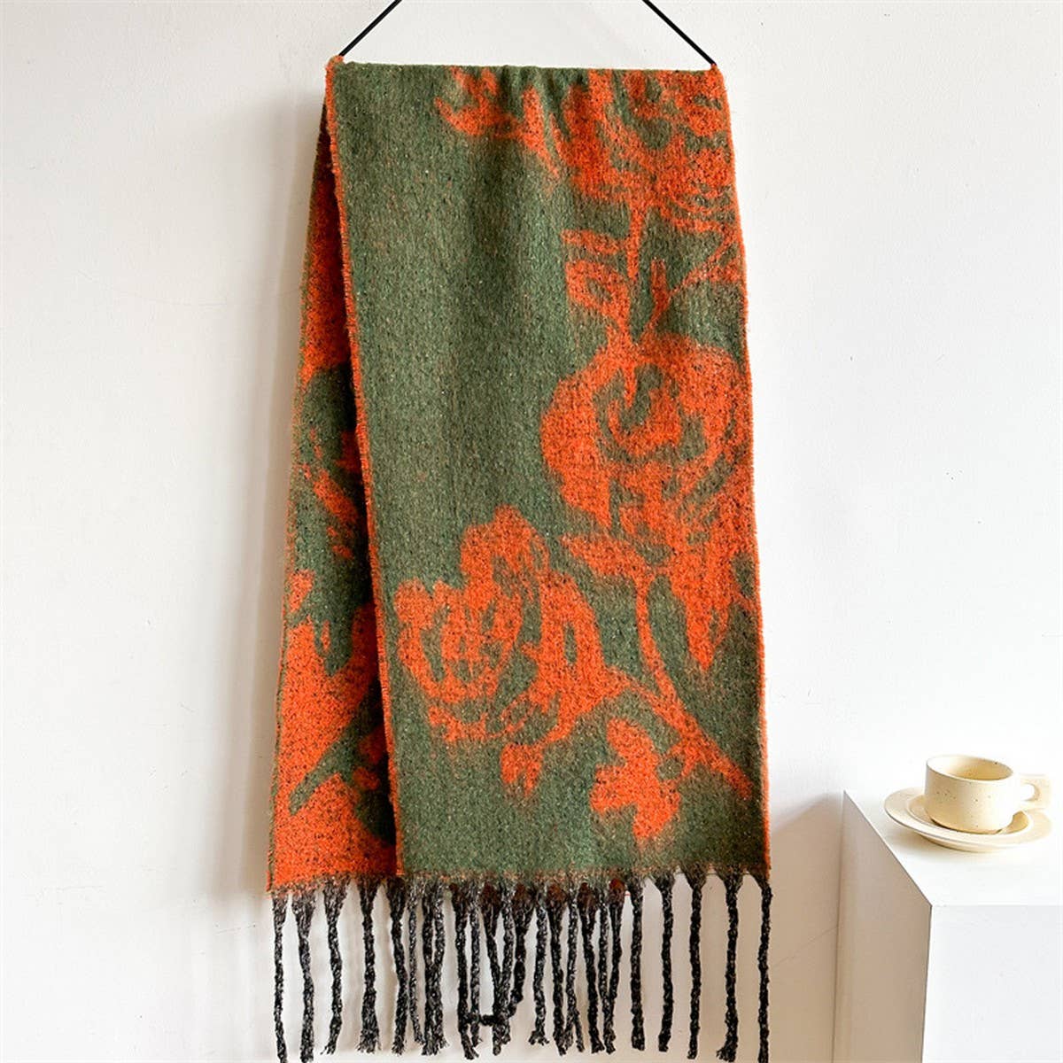 ROSE TASSEL SCARF COLORBLOCK LONG WINTER WRAP_CWASC0986