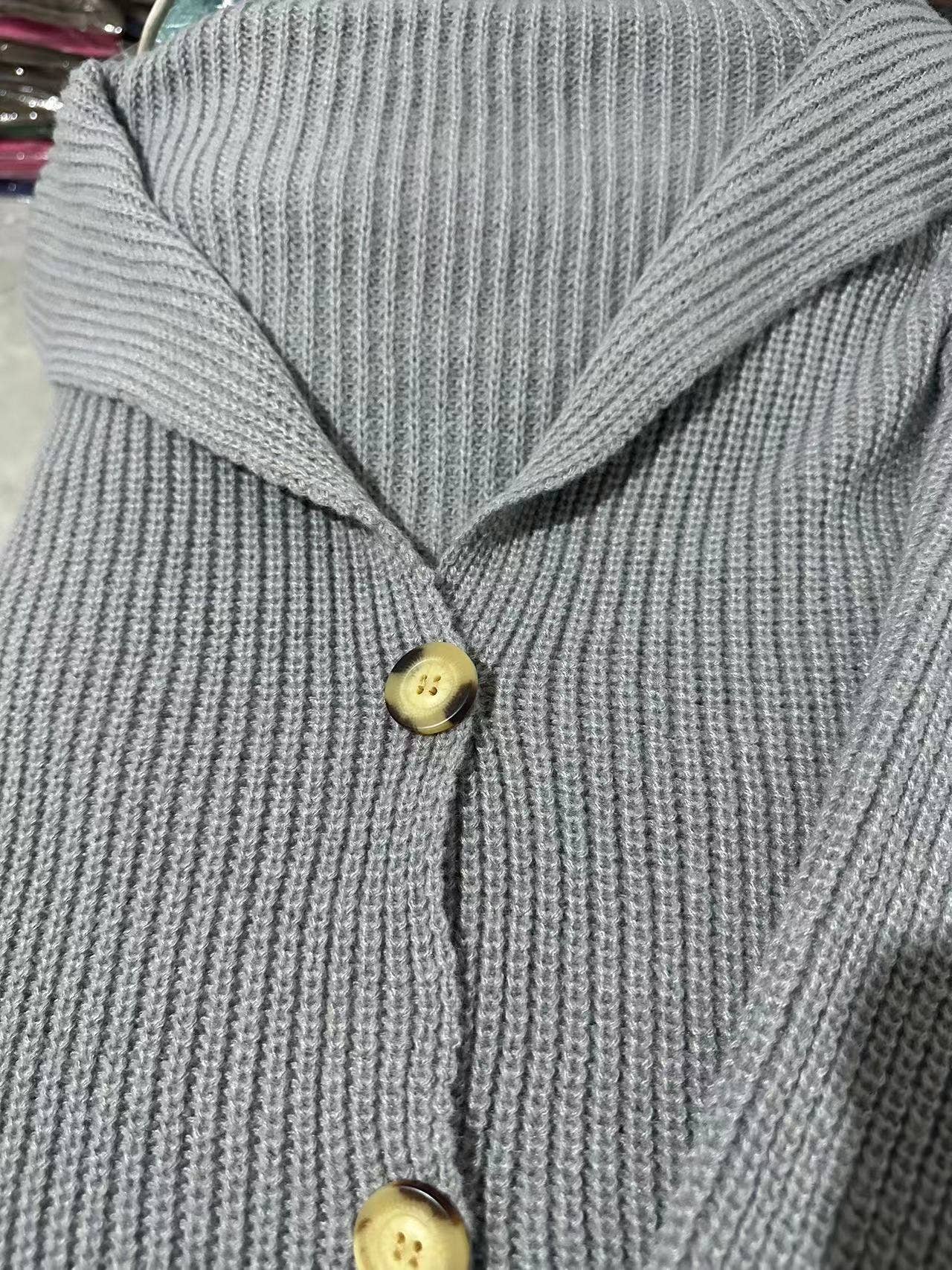 Solid Lapel Three-Button Mid-Length Cardigan