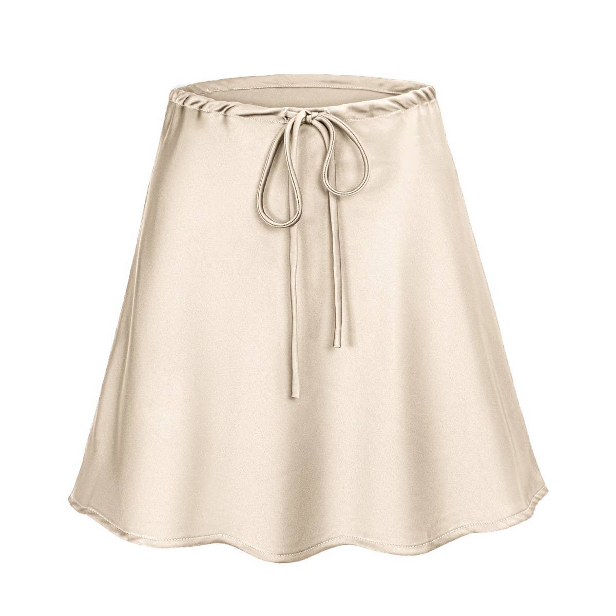 SATIN SKIRT DRAWSTRING CASUAL SHORT SKIRT_CWBSS0379
