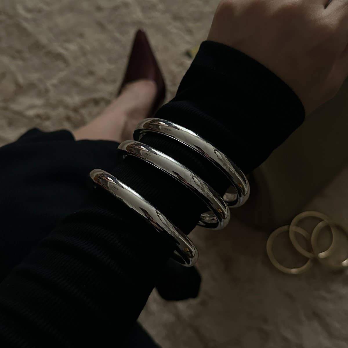 DESIGN GEOMETRIC SQUARE POLISHED RING BRACELET_CWMM3099