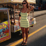 Striped Low-Cut Halter Dress That Covers Buttocks