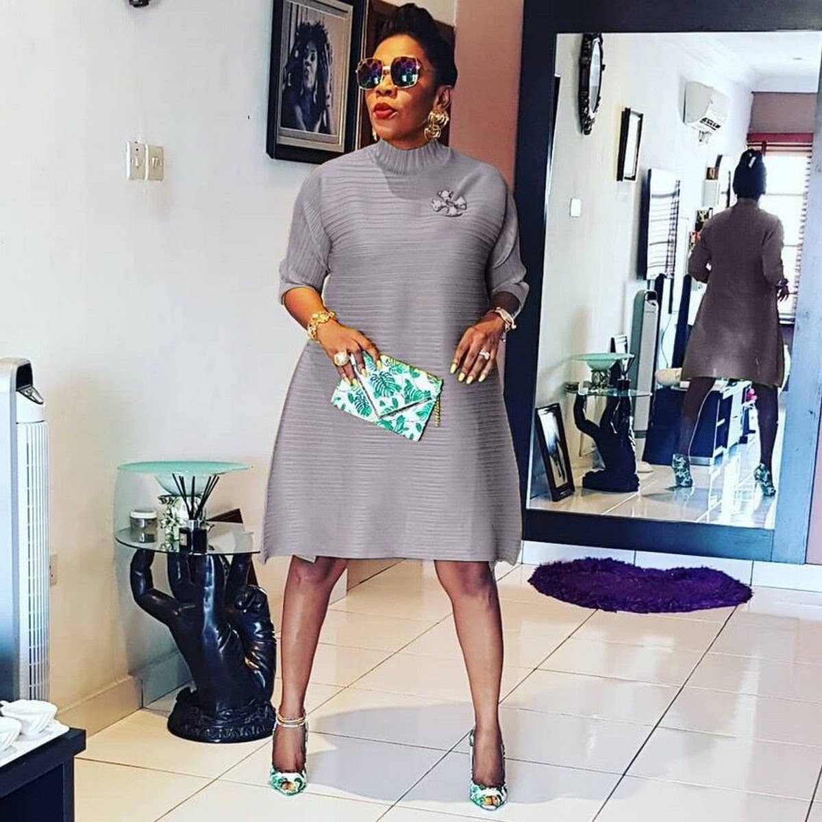 TEMPERAMENT SOLID COLOR FASHIONABLE PLUSSIZE DRESS_CWDSD6169