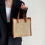 NEW STRAW SIMPLE HAND HELD BROWN COSMETIC BAG_CWAB4453