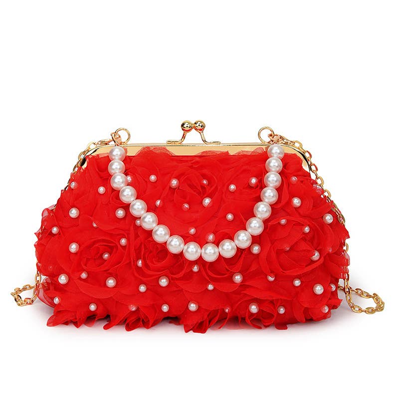 Small Chanel-Style Pearl Chain Flower Shell Bag
