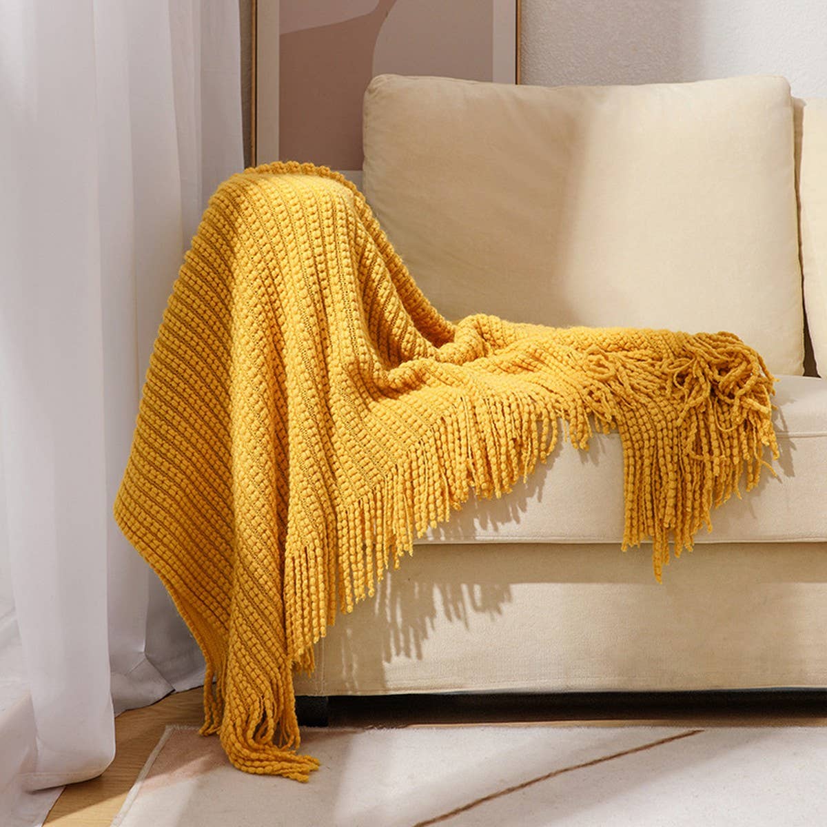 KNITTED SOFT BLANKET WITH TASSELS_CWMM0206
