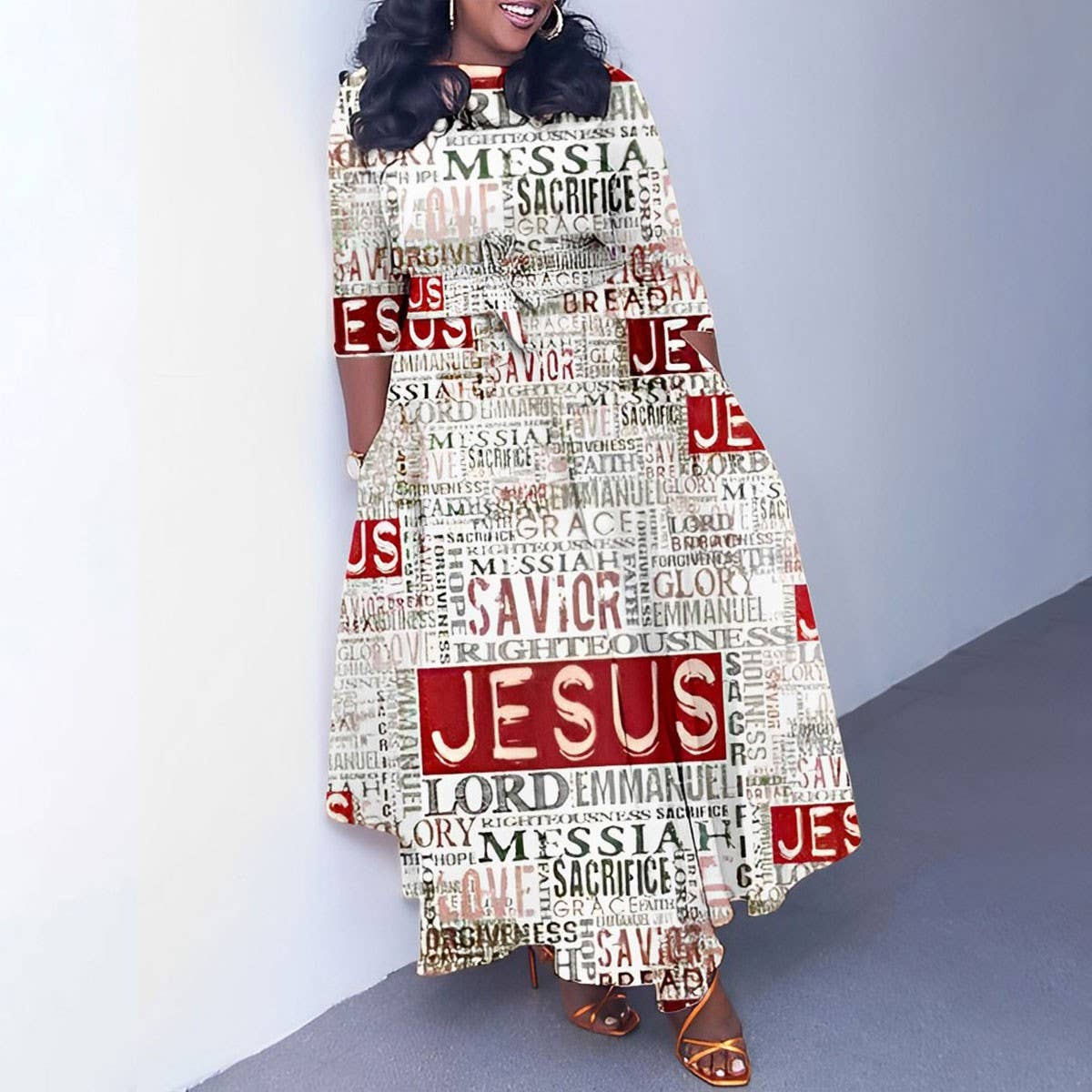 FASHIONABLE PRINTED LACE UP OVERSIZED DRESS_CWDMD3696