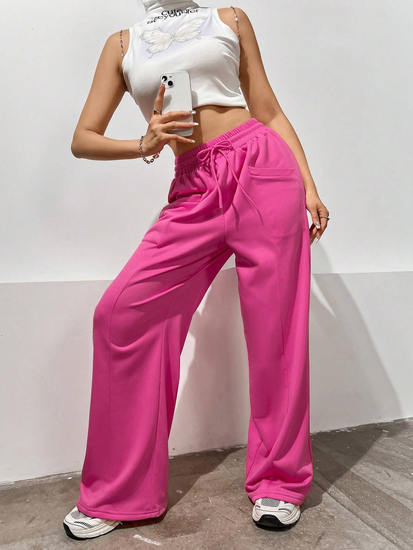 Straight High-Waisted Wide-Leg Pants