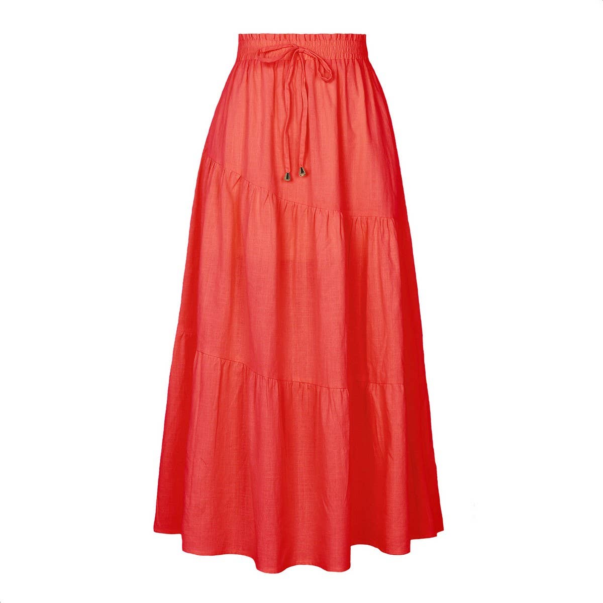 COTTON AND LINEN MAXI SKIRT WITH PLEATED HEM_CWBSS0381