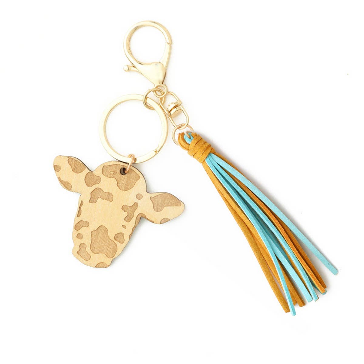 DIY LEATHER TASSEL COW HEAD WESTERN KEYCHAIN_CWAB5094