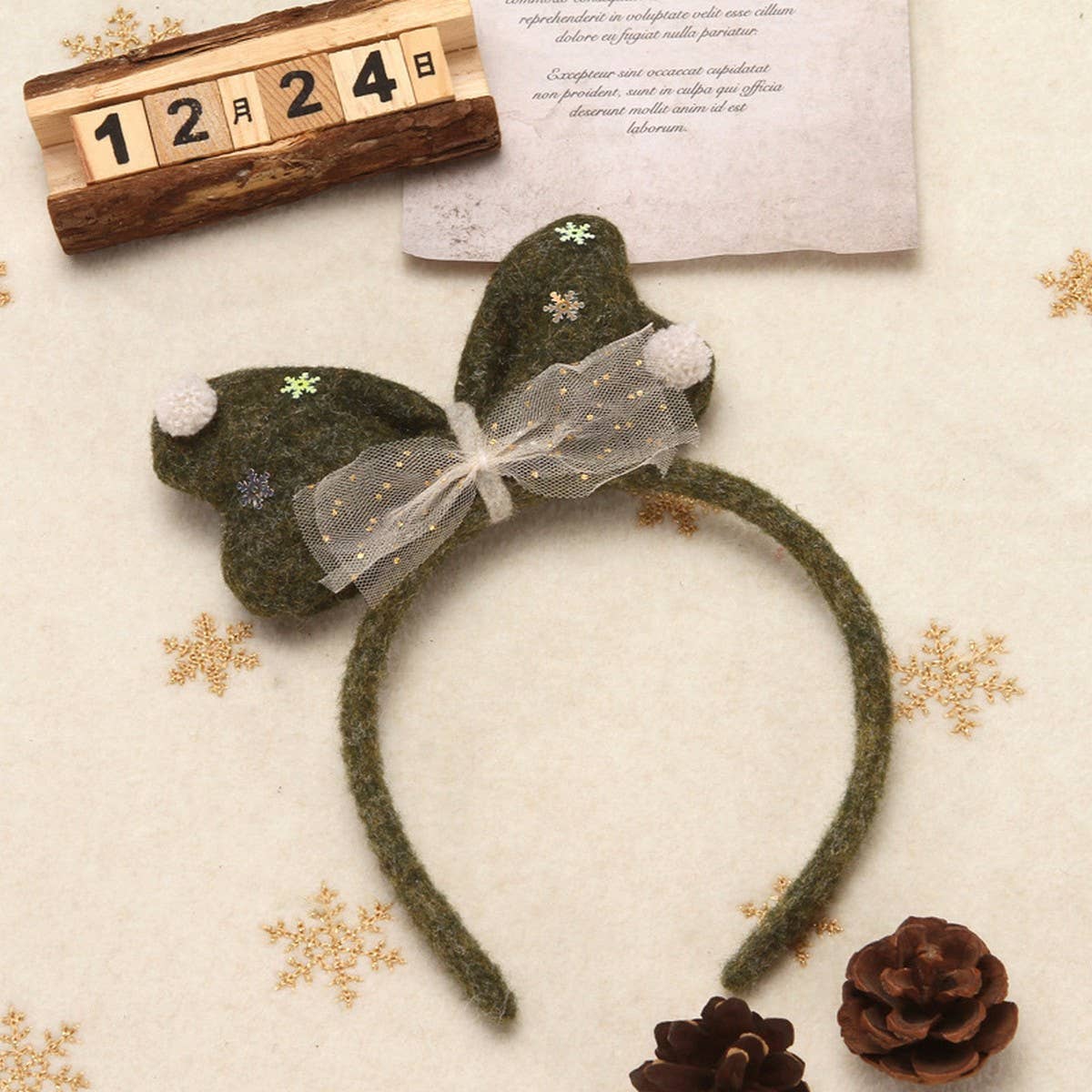 CHRISTMAS CUTE LACEBOW HAIRPIN HEADBAND DECORATION_CWAHA3417