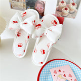 Womens New Cherry Print Bowknot Home Slippers_Cwmm2990