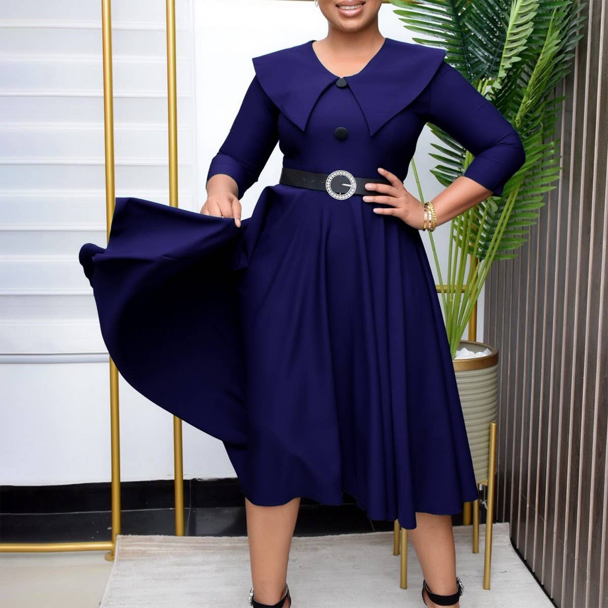SOLID COLOR FASHIONABLE A LINE PLUS SIZE DRESS_CWDMD3670