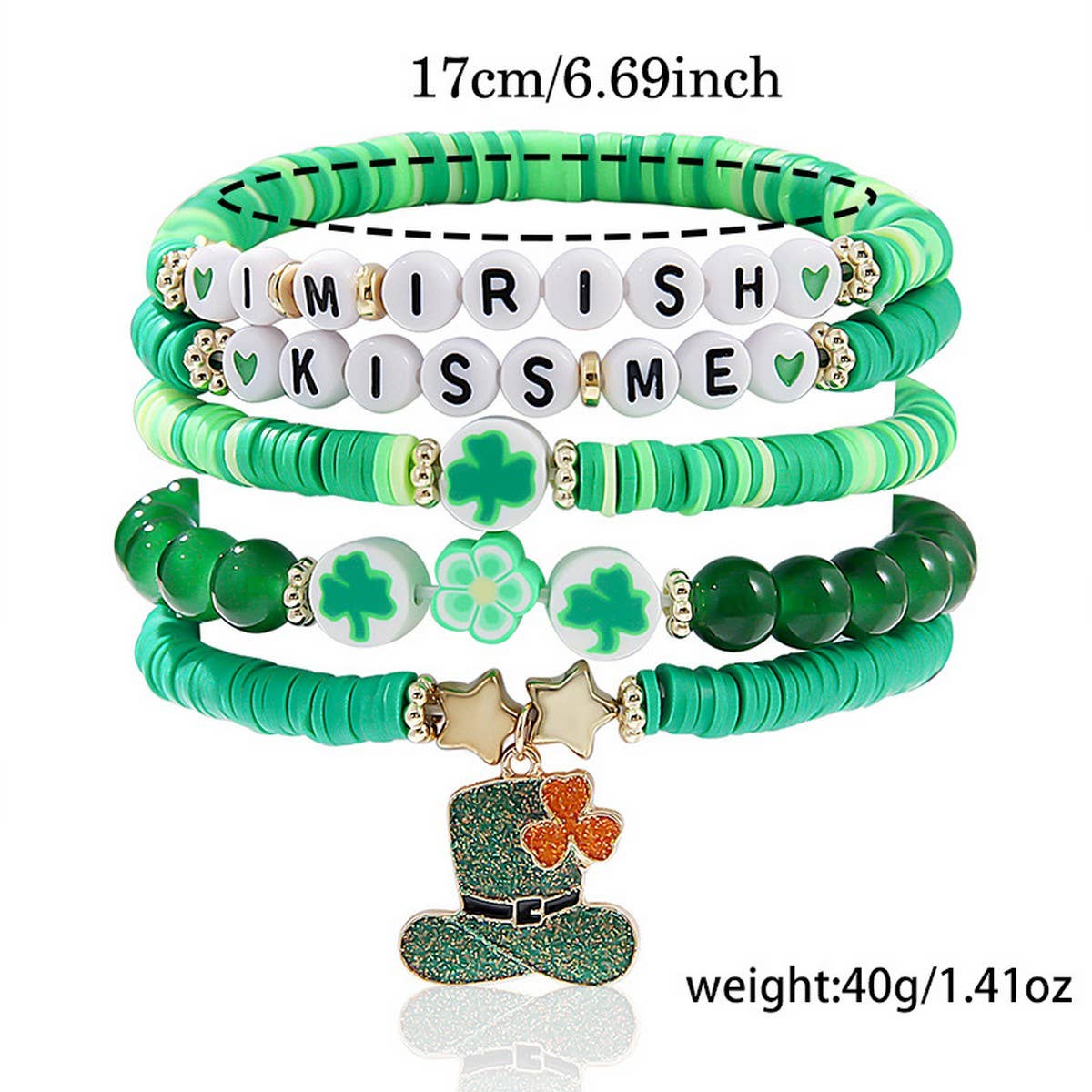 ST PATRICKS DAY LUCKY CLOVER CHARM BRACELET SET_CWMM3507