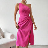 Womens Elegant One-Shoulder Slit Dress