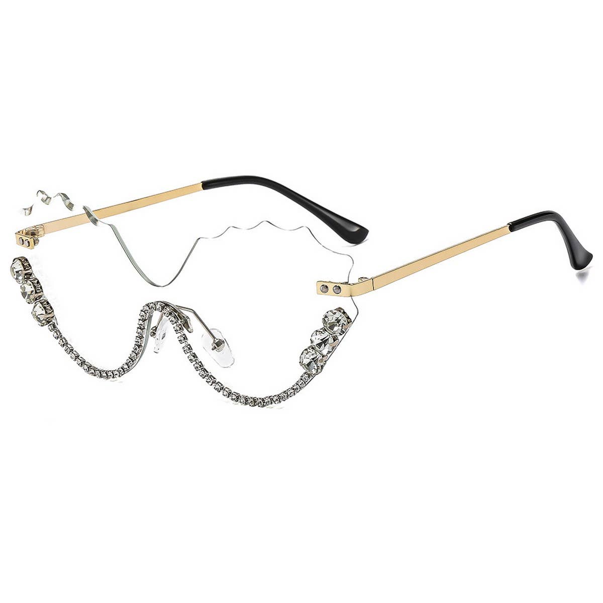 HALF FRAME WING CUTOUT RHINESTONE SUNGLASSES_CWASG1191