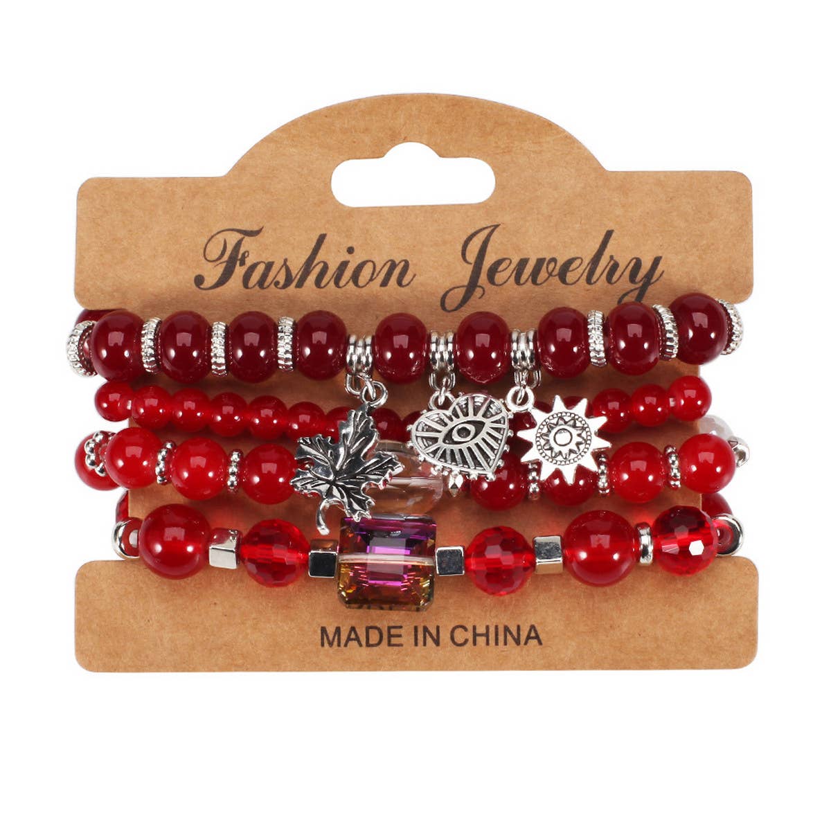 MULTI LAYERED MAPLE LEAF HEART PENDANT BRACELET_CWAJE2229