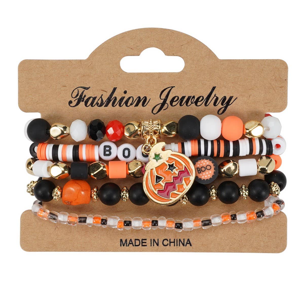 Halloween Pumpkin Ghost Beaded Bracelet_Cwaje05718
