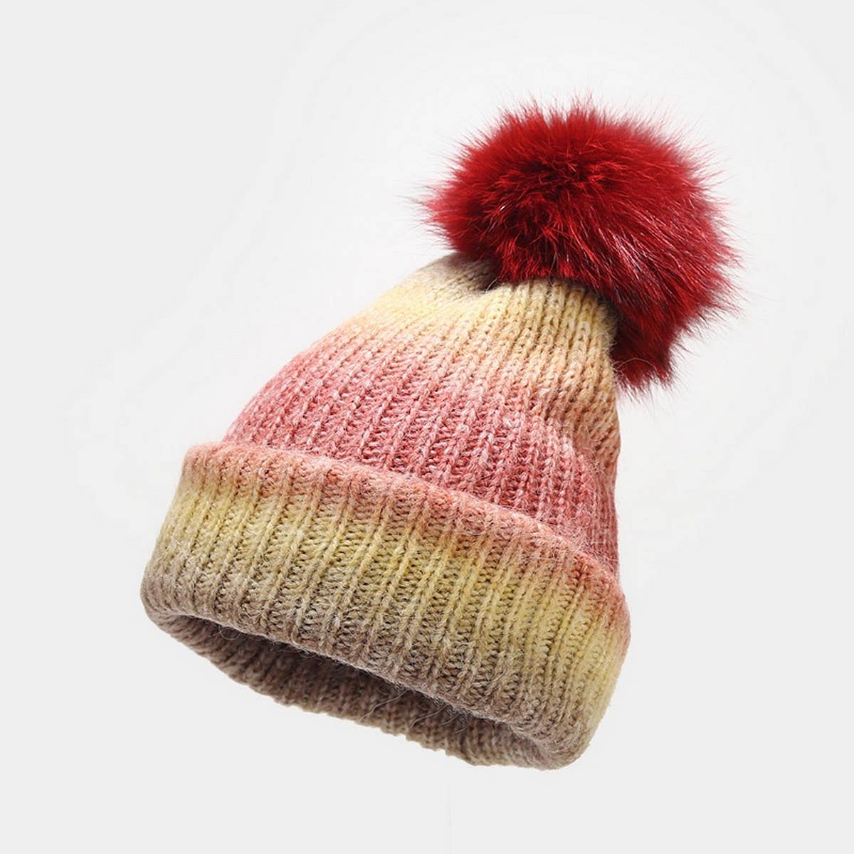 GRADIENT WARM POM POM KNITTED HAT_CWAH1618