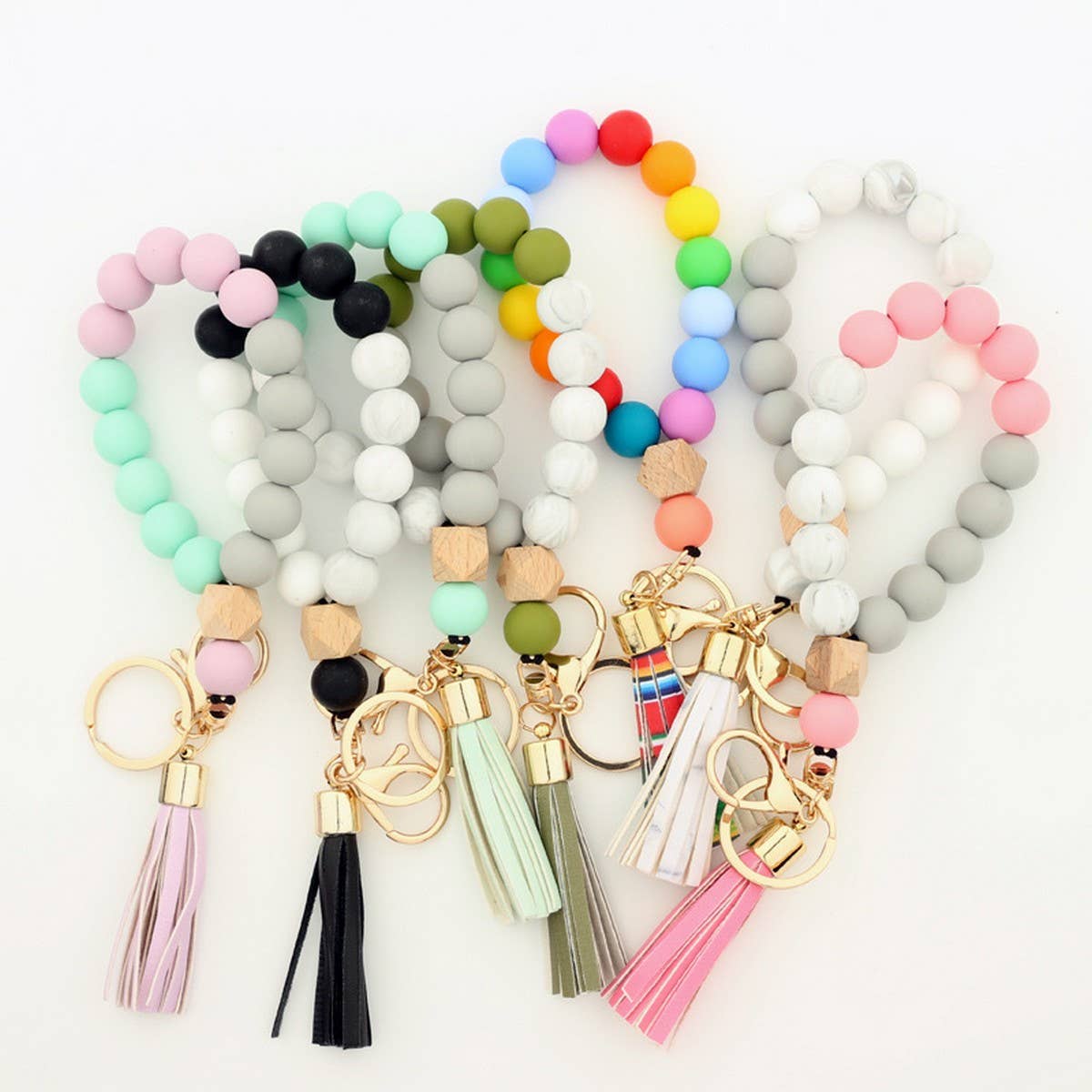 BEECH WOOD SILICONE BEAD WRISTLET KEYCHAIN_CWMM7006