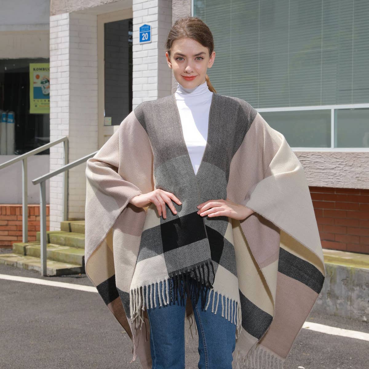 SIMPLE TASSEL MULTI COLOR LARGE PLAID SHAWL_CWASC0942