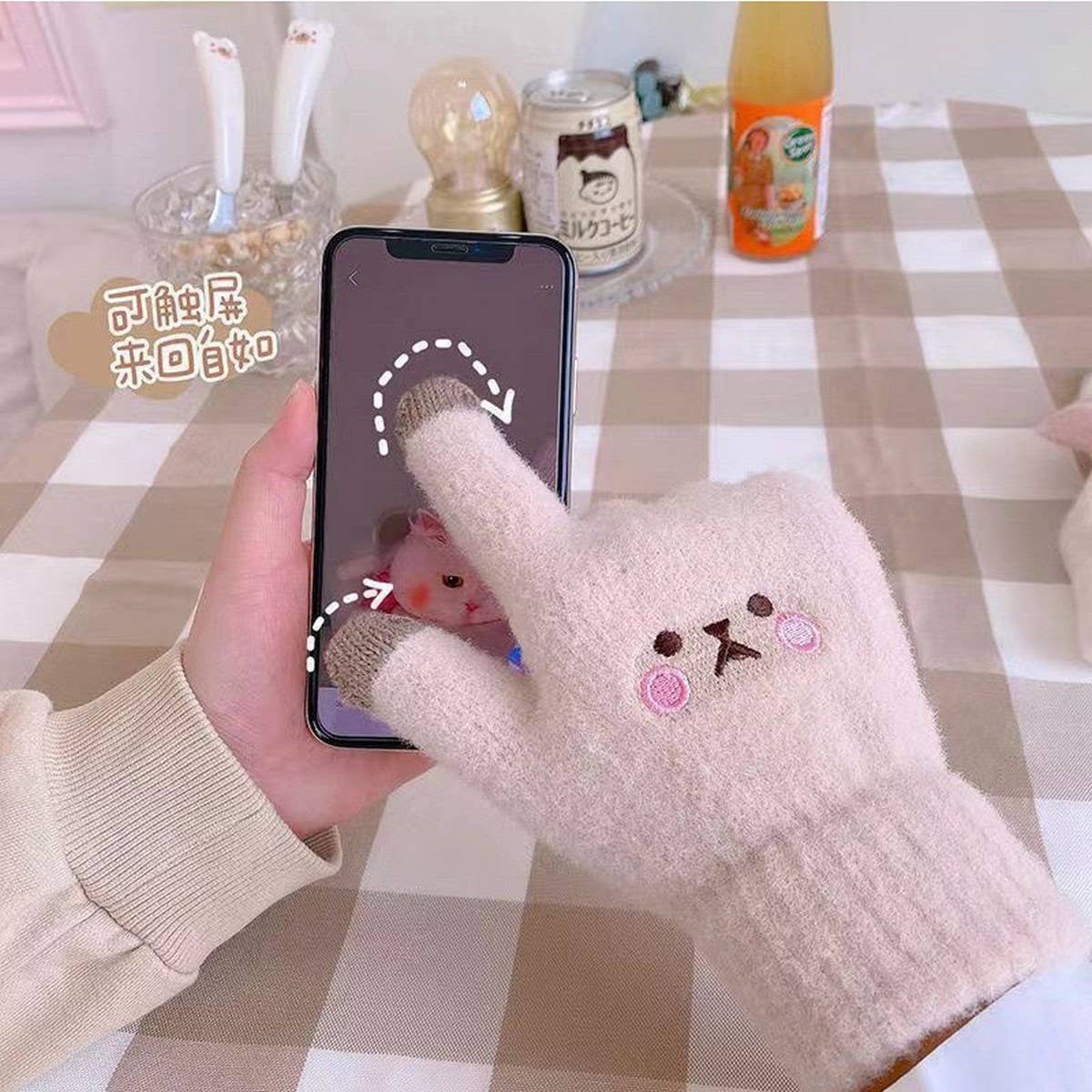 CUTE VELVET COLD PROOF TOUCH SCREEN CYCLING GLOVES_CWAG0181