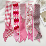 PINK FLORAL SKINNY SCARF HAIR TIE BAG RIBBON_CWASC0708