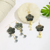 HIGH GRADE BLACK SHELL TASSEL BLACK BEAD EARRINGS_CWMM4323