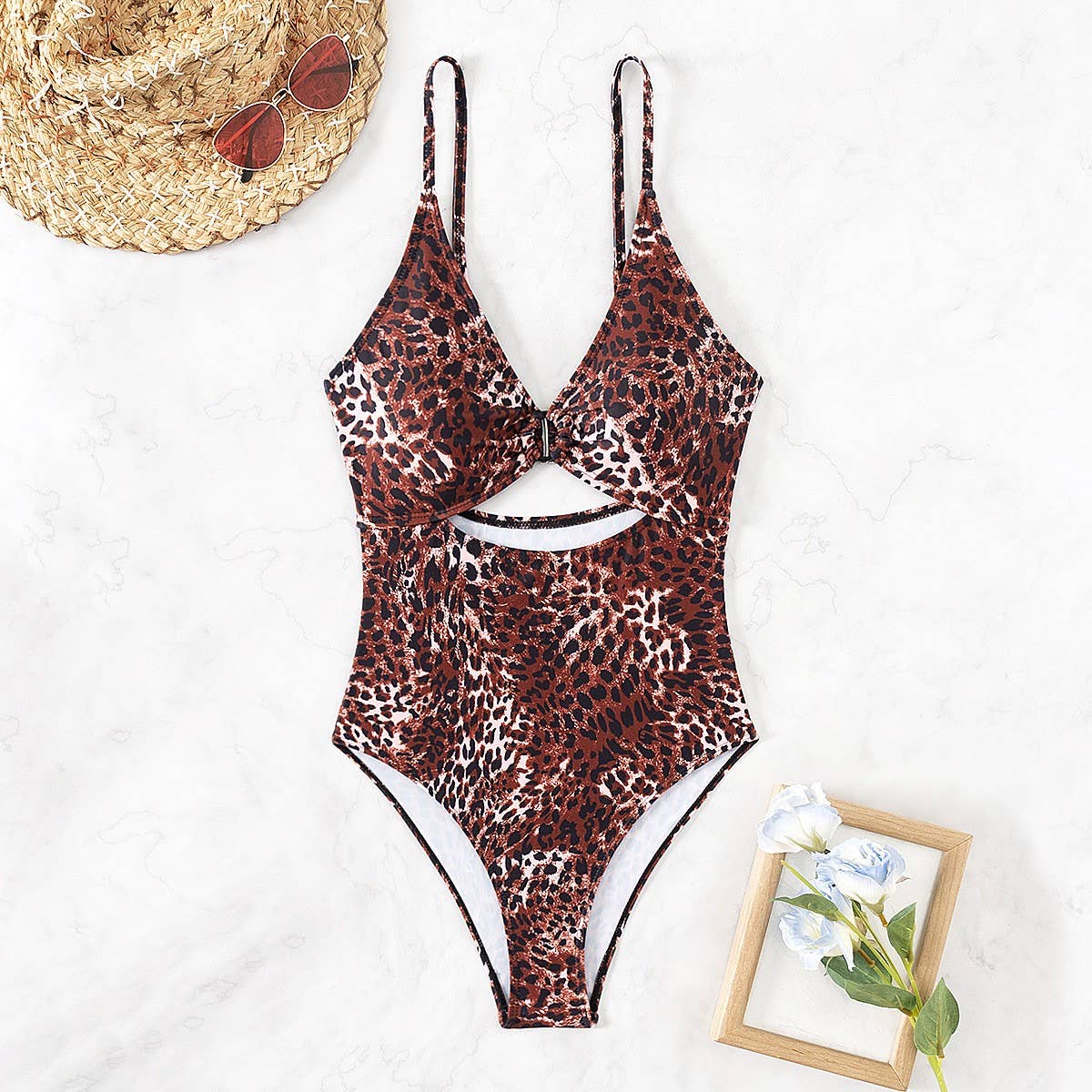 LEOPARD PRINT SLIM CUT OUT BIKINI SWIMSUIT_CWMW0620