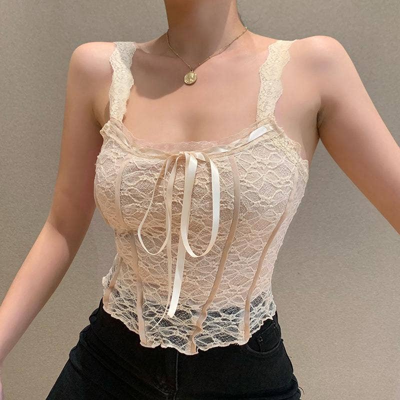 Solid Lace Trim Fitted Camisole Tank Top