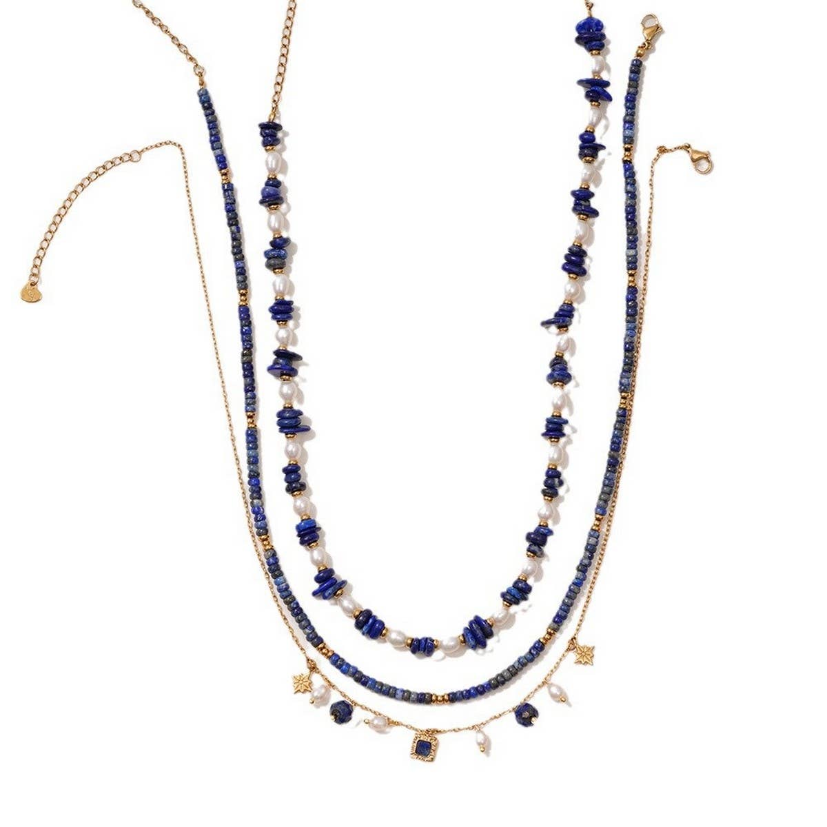 Unique Natural Stone Pearl Necklace Set With Lapis_Cwmm7546