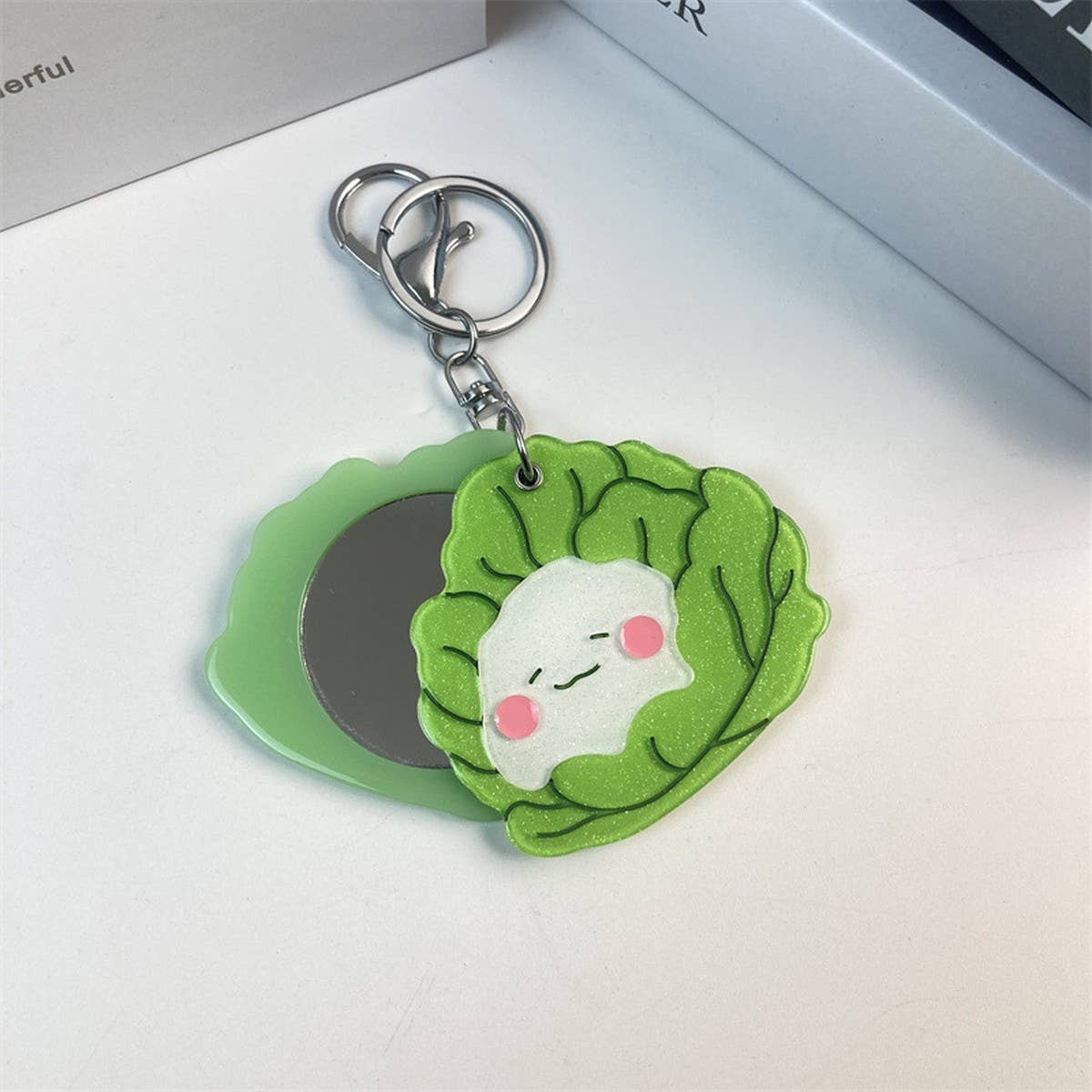 CUTE CABBAGE SLIDE MIRROR KEYCHAIN ACRYLIC GIFT_CWMM6371
