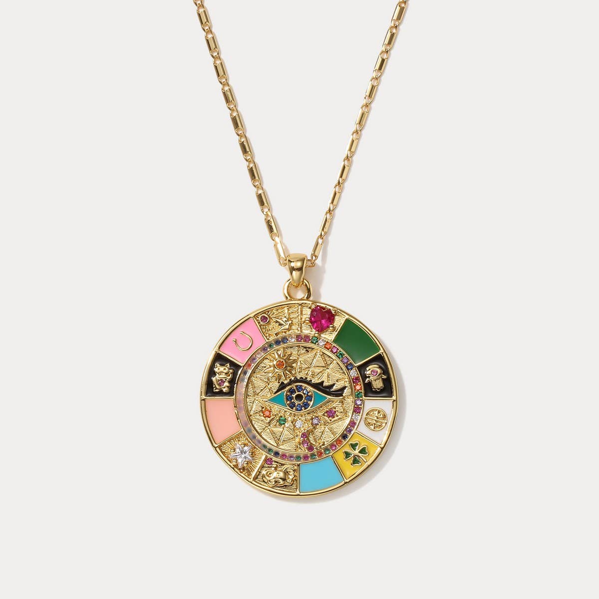 FASHIONABLE EVIL EYE NECKLACE SUNFLOWER TAG WOMEN_CWAJE2950