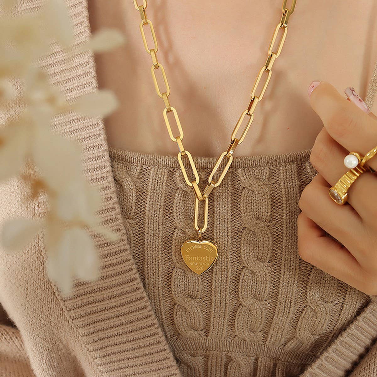 Valentines Day Heart-Shaped Gold-Plated Necklace