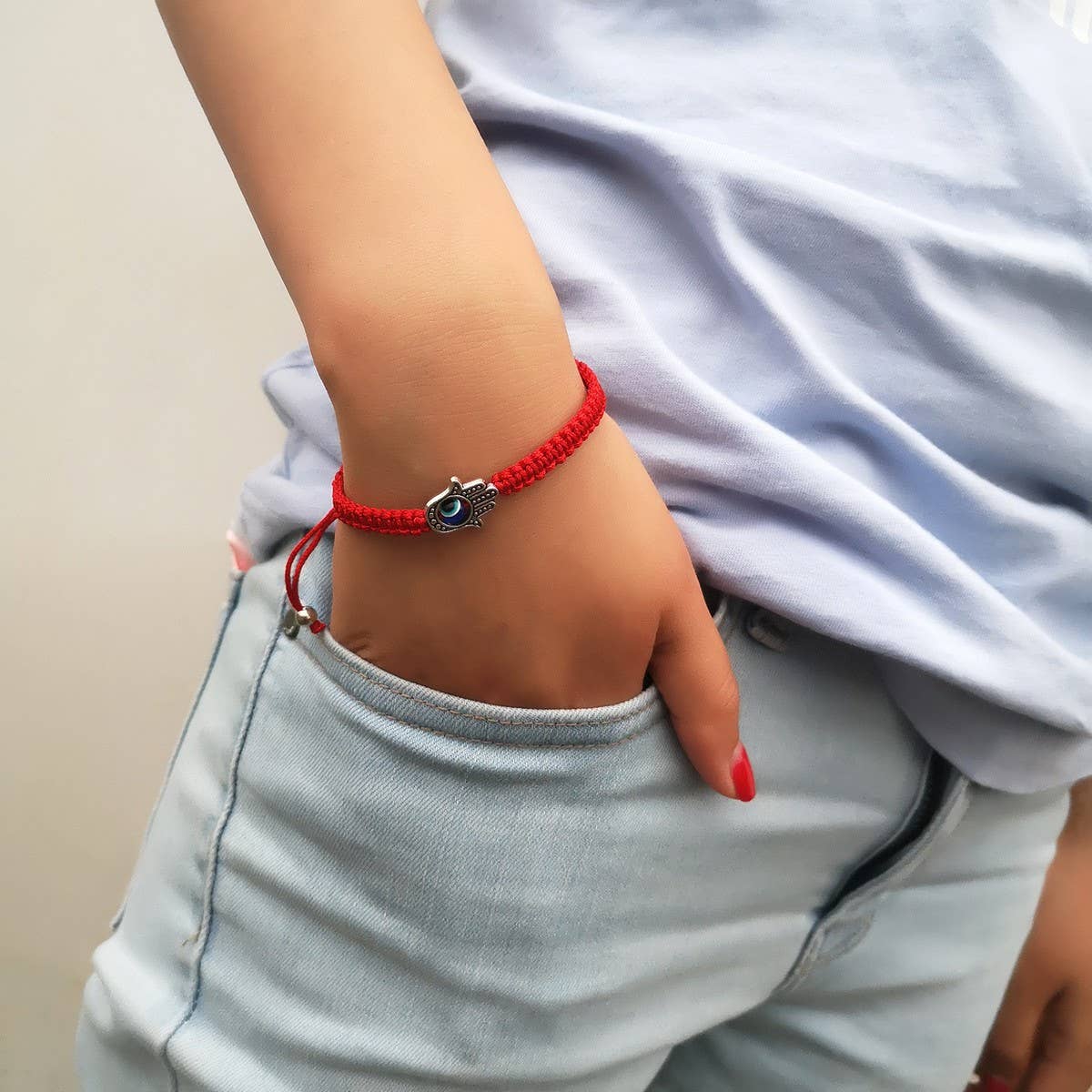 Cwaje2556_Blue Eye Evil Eye Red String Bracelet