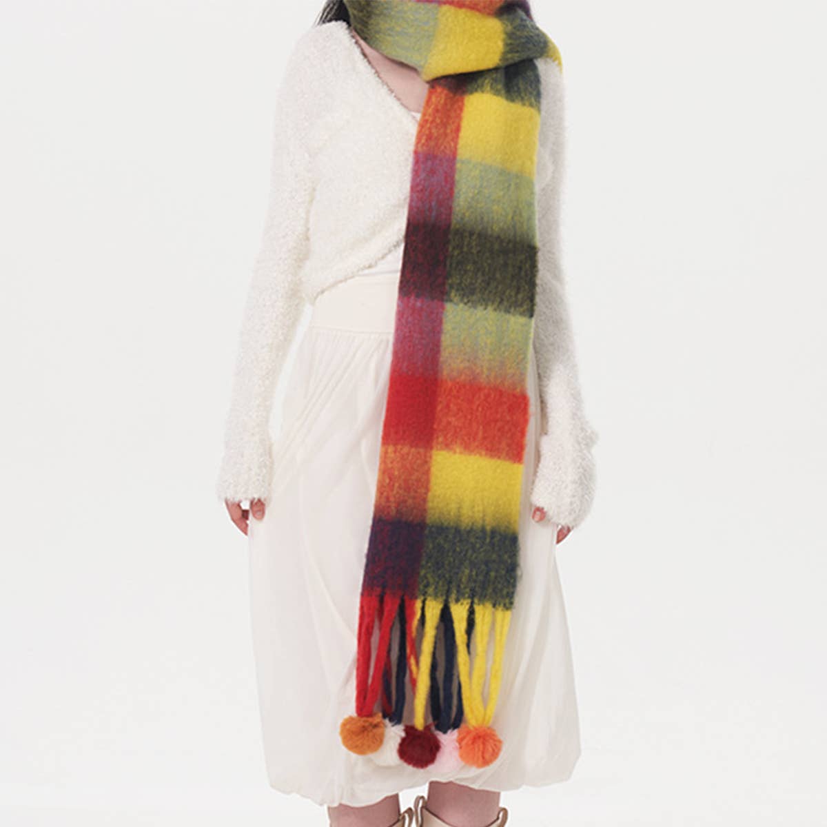 STRIPED PLAID WARM FRINGED SHAWL SCARF_CWASC0337