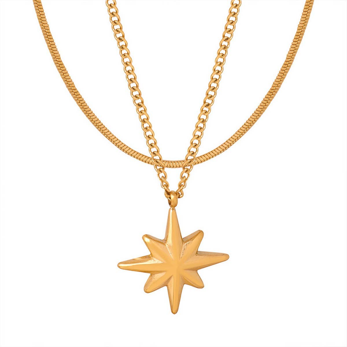 EIGHT POINTED STAR PENDANT DOUBLE LAYERED NECKLACE_CWAJE1087