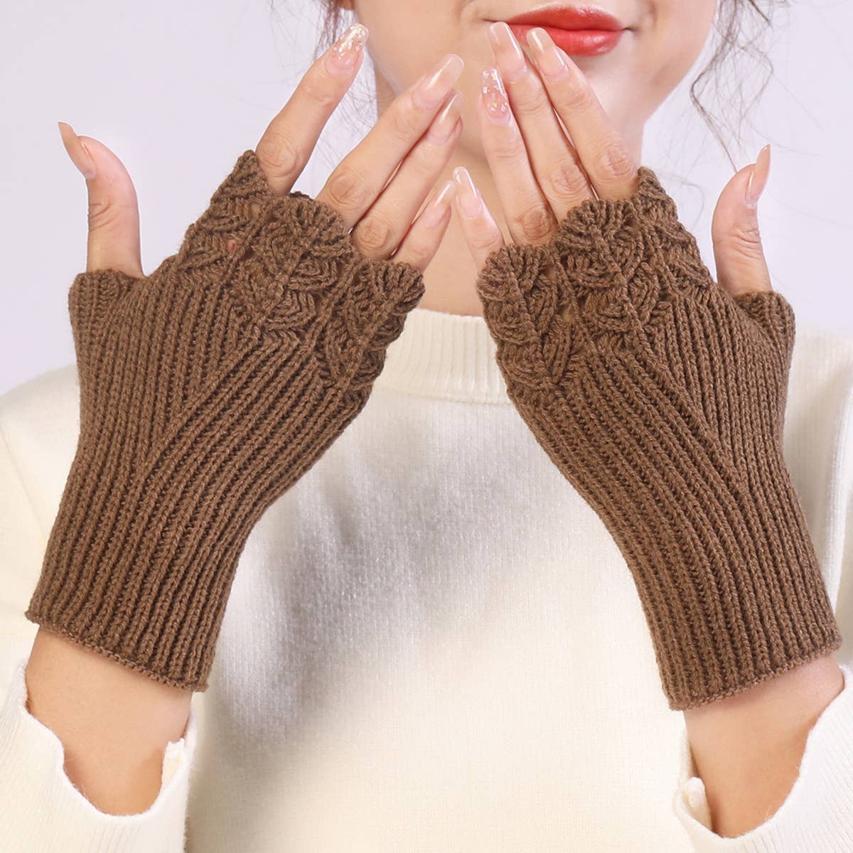 Solid Color Knitted Warm Fingerless Gloves_Cwag0097