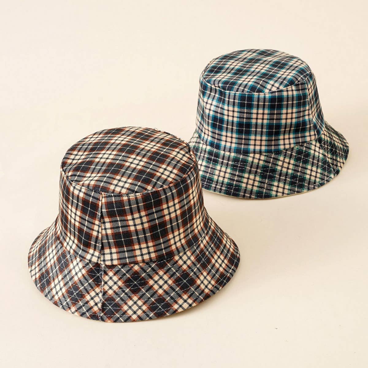 NEW PLAID DESIGN CANVAS SUN BUCKET HAT_CWAH1441