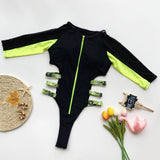 MESH HOLLOW LONG SLEEVE ZIPPER ONE PIECE SWIMSUIT_CWMW0310