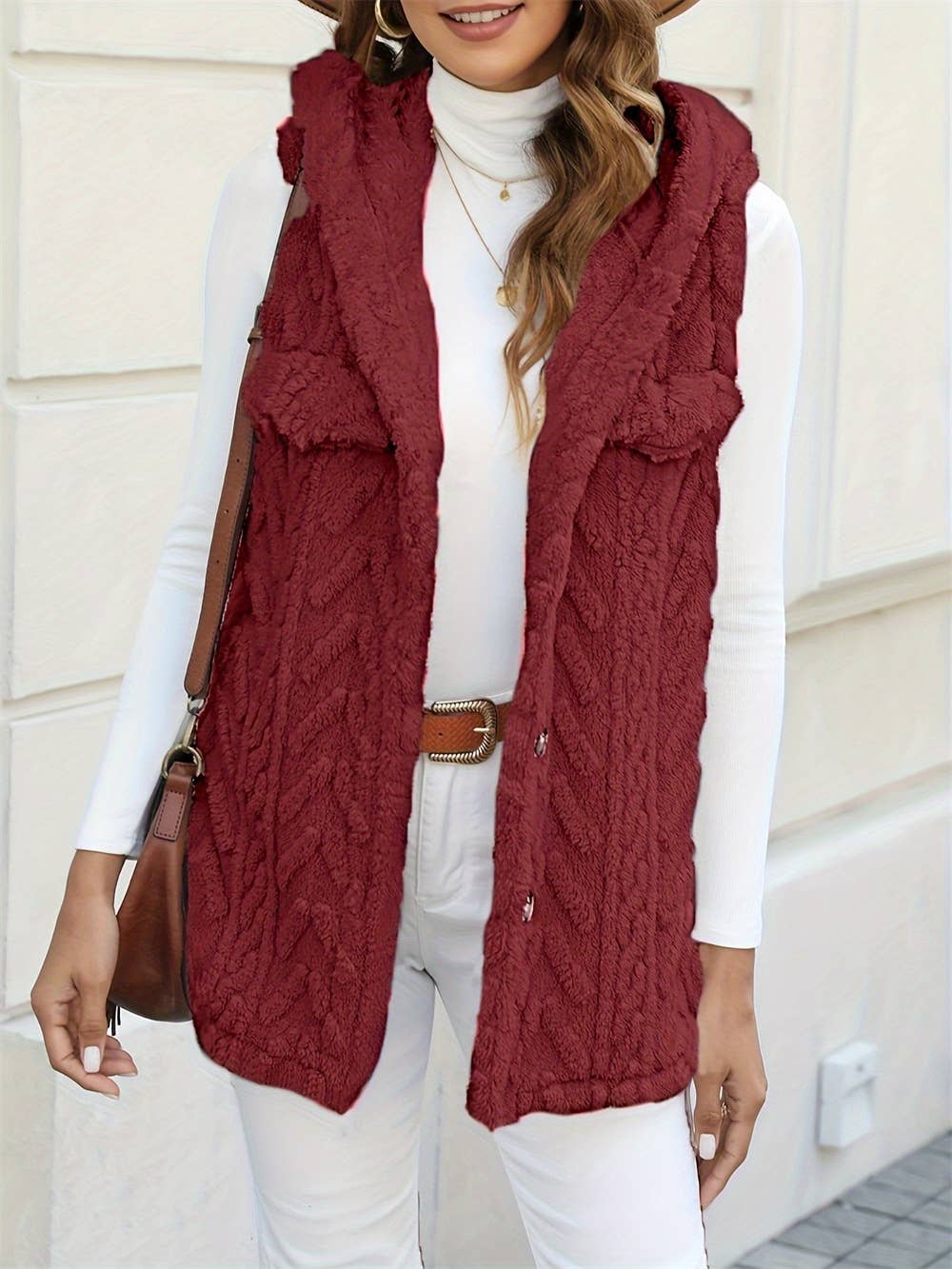 Warm Stylish Plush Hooded Cardigan Vest