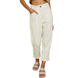 Solid-Color Corduroy Loose Straight-Leg Trousers