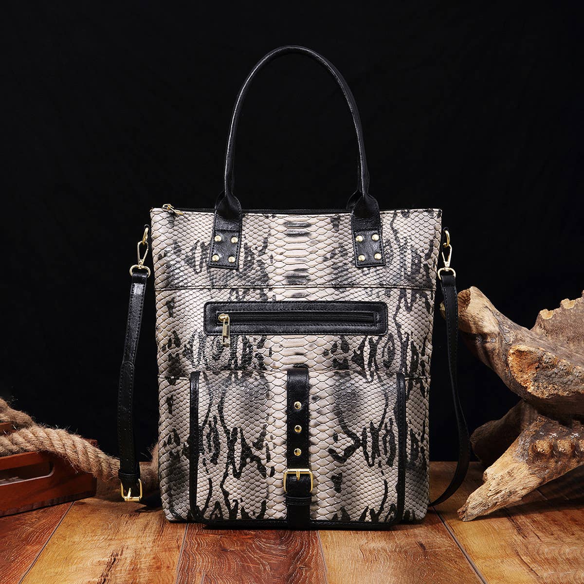 Women Tote Snake Print Shoulder Handbag_Cwab2594