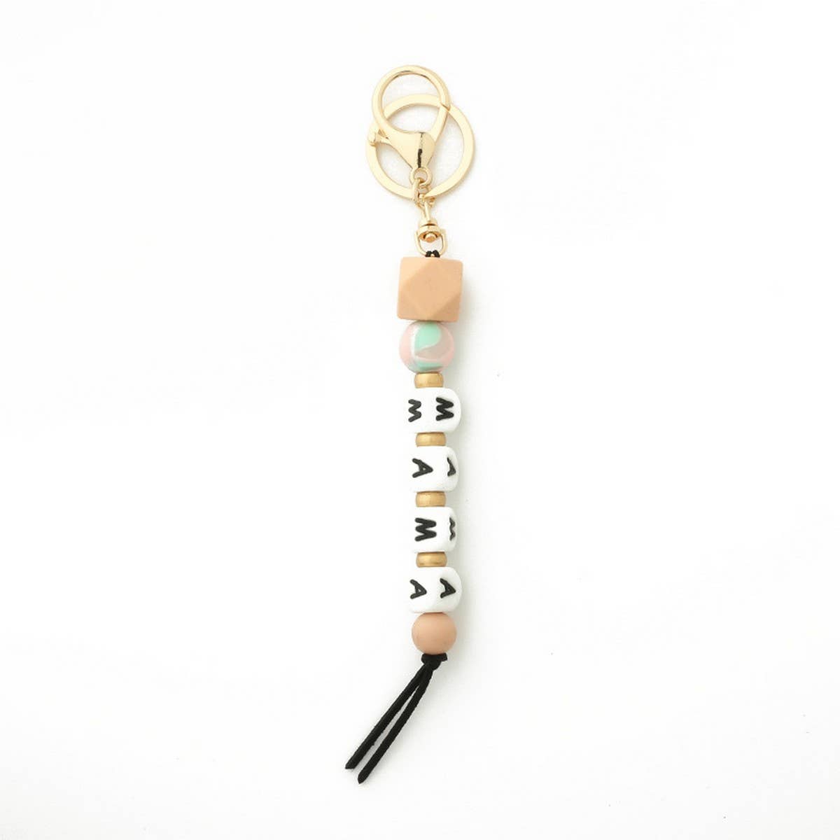 SILICONE BEAD KEYCHAIN WITH LETTER AND WOODEN DISC_CWAB5106