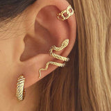 18K GOLD STAINLESS STEEL SNAKE EARRINGS EAR CUFF_CWASC1644