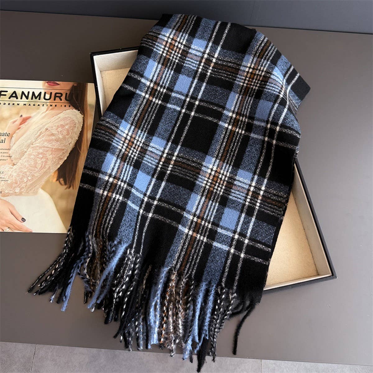 Vintage Plaid Winter Cashmere Feel Tassel Scarf_Cwasc03261