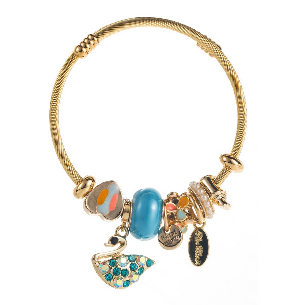 GOLD ALLOY SWAN CHARM ADJUSTABLE BRACELET_CWMM8507