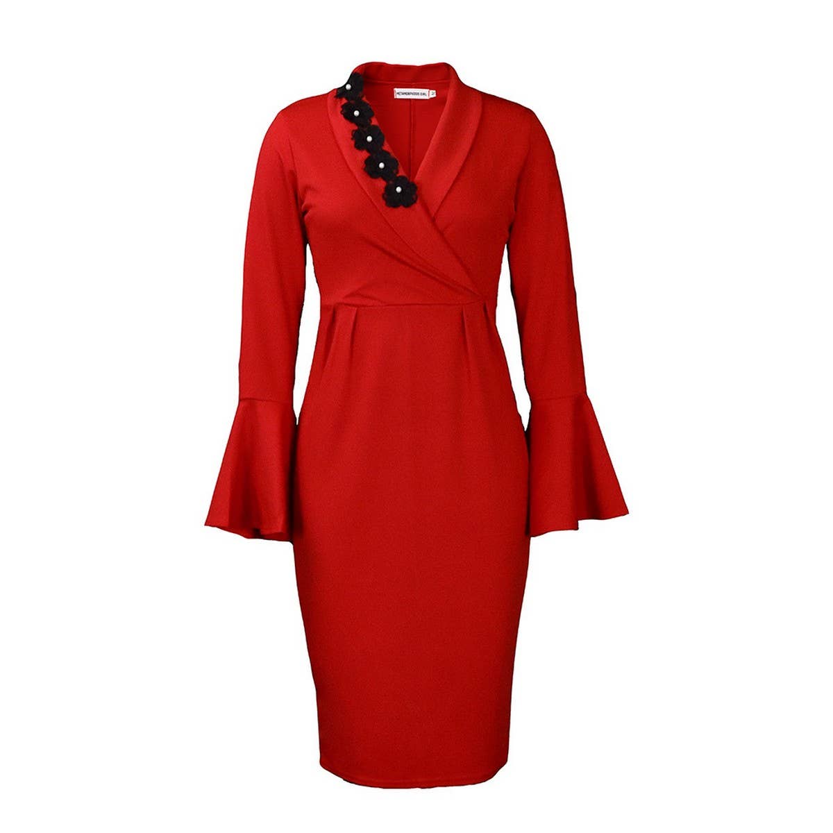 V-Neck Elegant Trumpet Sleeve Slit Hip Dress_Cwdmd3706