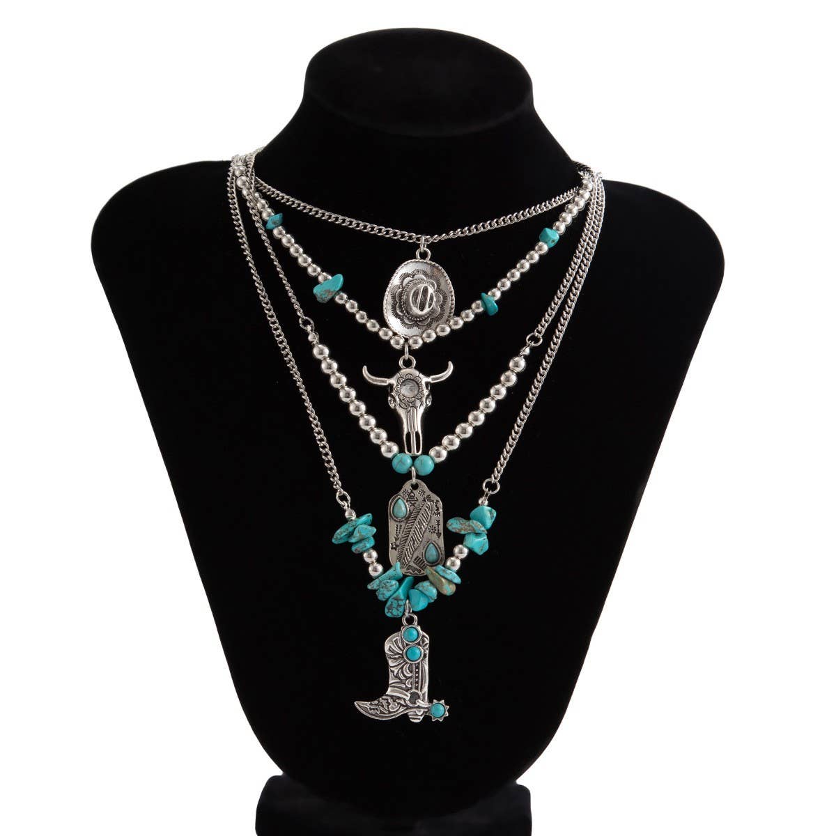 PUNK ALLOY MULTI LAYER CLAVICLE CHAIN NECKLACE_CWMM3149