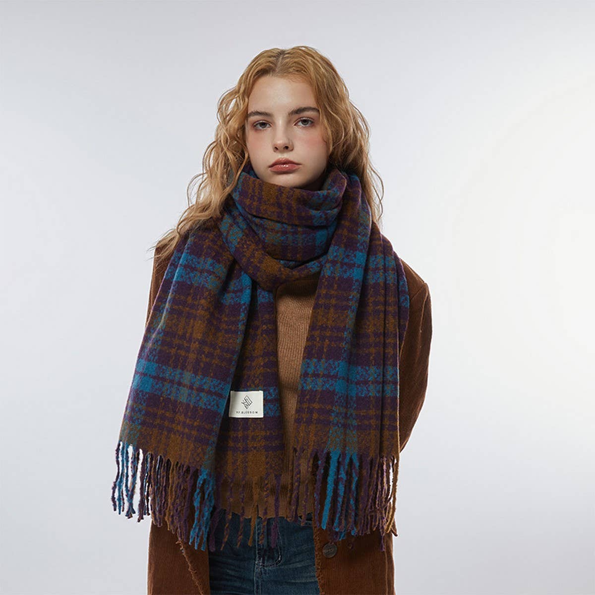 BROWN CHECK SCARF THICK DUAL USE WINTER WRAP_CWASC2299