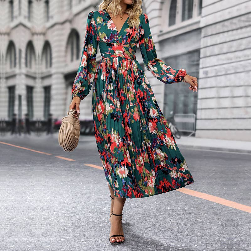 Waist Print Long-Sleeved Haute Couture Dress